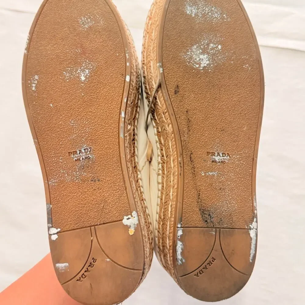 Prada 2024 Leather Platform Espadrilles EU 37.5 US 7.5‎ Off-White